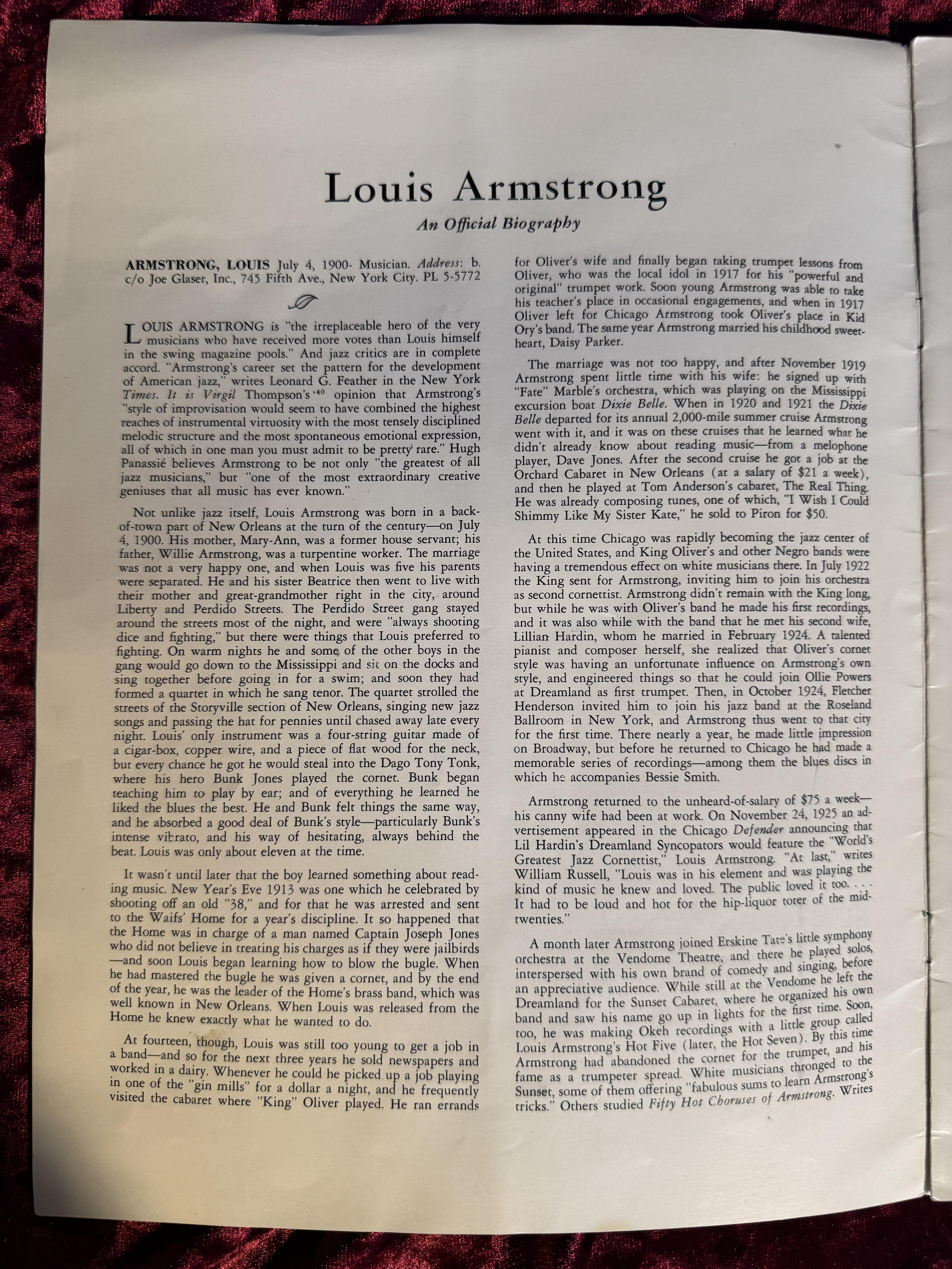 1952 Signed Concert Program
